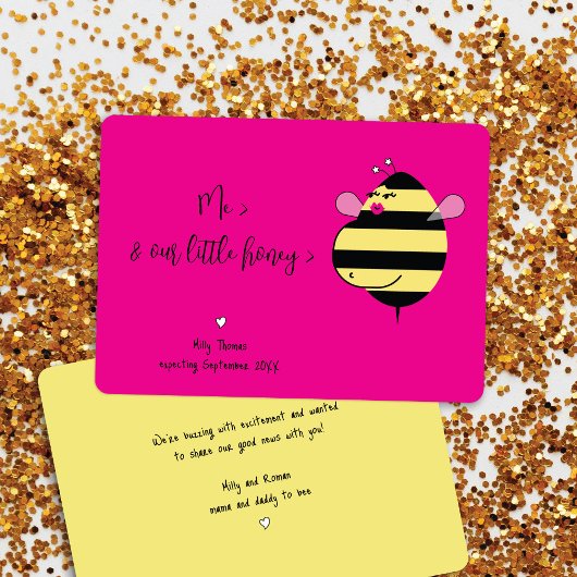 ママ・ビー熱ピンク妊娠のお知らせ 招待状