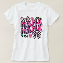 ママ ピンク レパード プリント チェック柄 リボン TシャツT