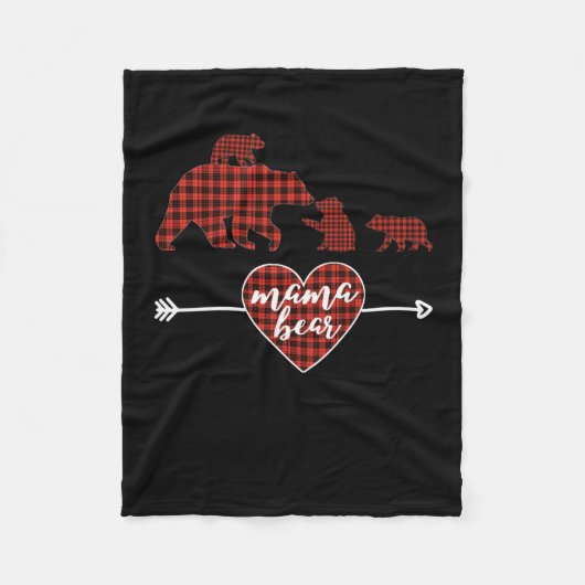 ママ·ベア3赤い赤い赤いプレイドのクリスマスママ フリースブランケット (正面)