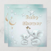 ママ＆ベイビー象　月＆星のベビーシャワー 招待状 (正面/裏面)