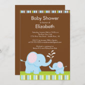 ママ&ベビーエレファントベビーシャワーボーイ/ガール 招待状 (正面/裏面)