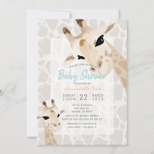 ママ＆ベビーギザギザ グレージュ水彩 ベビーシャワー 招待状 (正面)