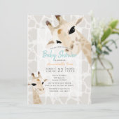ママ＆ベビーギザギザ グレージュ水彩 ベビーシャワー 招待状 (スタンド正面)
