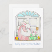 ママ、ベビーバニーとシックの招待 招待状 (正面/裏面)