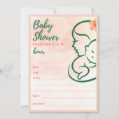 ママ&ベビーピーチ色の赤ちゃんシャワー塗りつぶし 招待状 (正面)