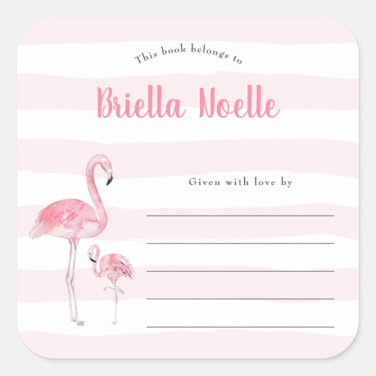 ママ+ベビーフラミンゴ蔵書票シール スクエアシール (正面)