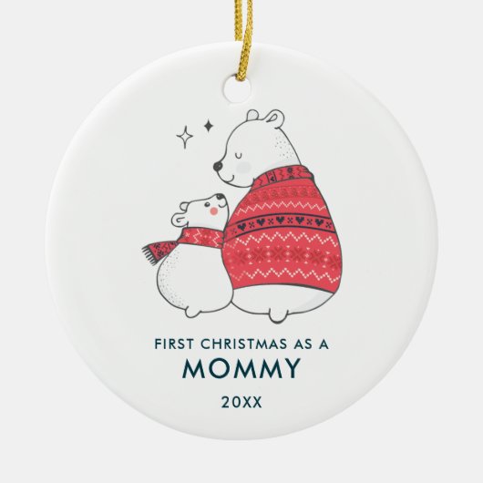 ママ&ベビーベアパーソナライズされたー第1クリスマスズAs a Mommy セラミックオーナメント (正面)