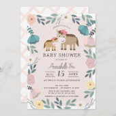 ママ&ベビーホースピンクフローラガーデンベイビーシャワー 招待状 (正面/裏面)