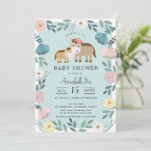 ママ&ベビーホースブルーフローラガーデンベイビーシャワー 招待状 (スタンド正面)