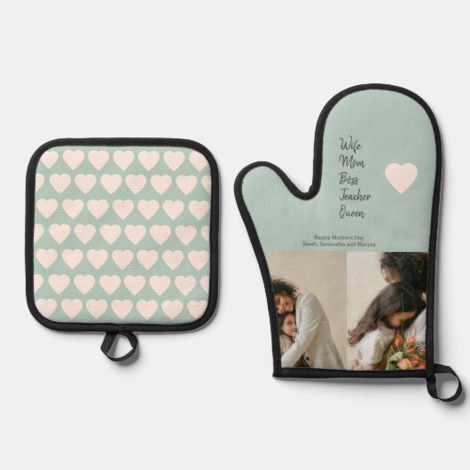 ママ、ボス、先生、または妻のためのギフト –  鍋つかみ&鍋敷きセット (正面)