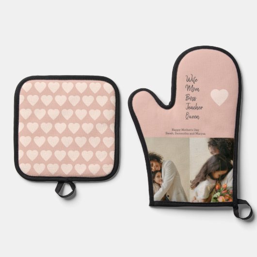 ママ、ボス、先生、または妻のためのギフト –  鍋つかみ&鍋敷きセット (正面)