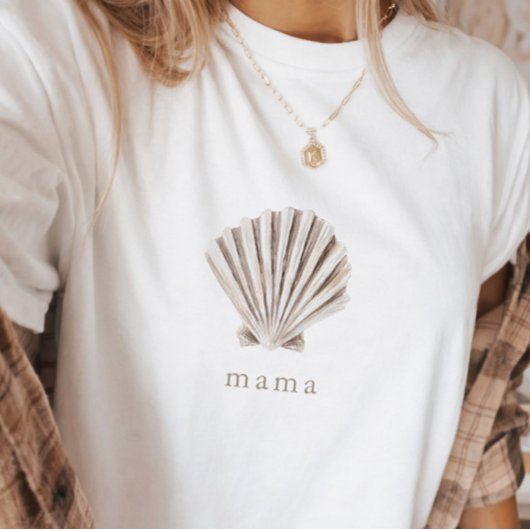 ママ ボヘミアン ビーチ 貝 新生児お披露目会 Tシャツ