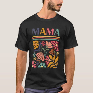 ママ ボホ レトロ フラワー フォークアート ビンテージ フラワー Tシャツ