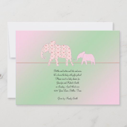 ママ&ミーエレファントベビーガールシャワー招待状 招待状 (正面)
