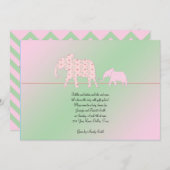 ママ&ミーエレファントベビーガールシャワー招待状 招待状 (正面/裏面)