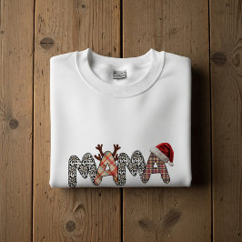 ママ メリークリスマス ヒョウ柄とチェック柄のホリデーTシャツ スウェットシャツ