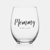 ママ |モダン母の子が母の日を名付ける ステムなしワイングラス (正面)