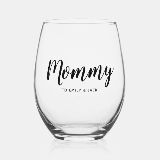 ママ |モダン母の子が母の日を名付ける ステムなしワイングラス (正面)