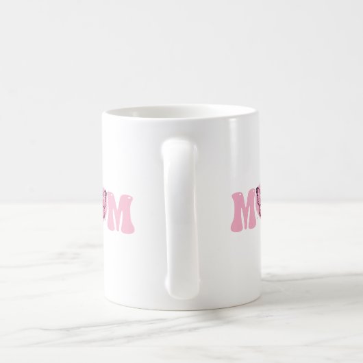 ママ ラブ バタフライ ピンク コーヒーマグカップ (ハンドル)