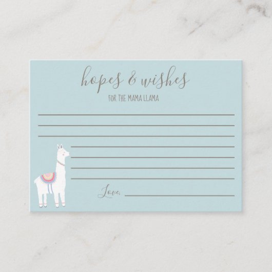 ママ・ラマの赤ちゃんシャワーへの期待と願い エンクロージャーカード (正面)