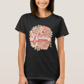ママ レトロ フラワー ブーケ ピンク コーラル タイポグラフィ Tシャツ (正面)