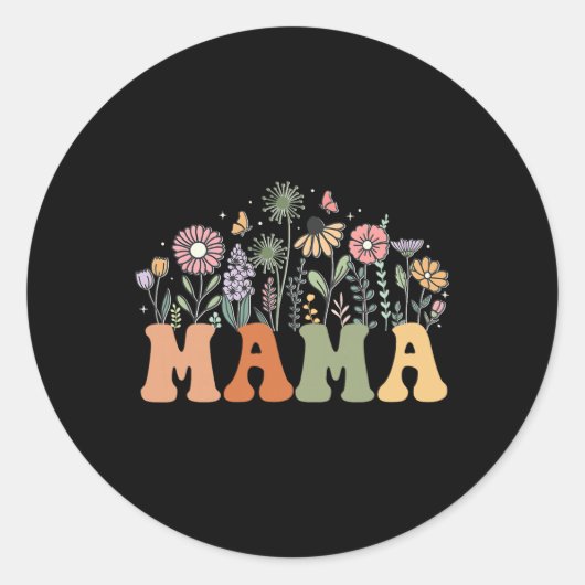 ママ ワイルドフラワー フローラル バースデー ベイビー シャワー ニューママ ラウンドシール (正面)