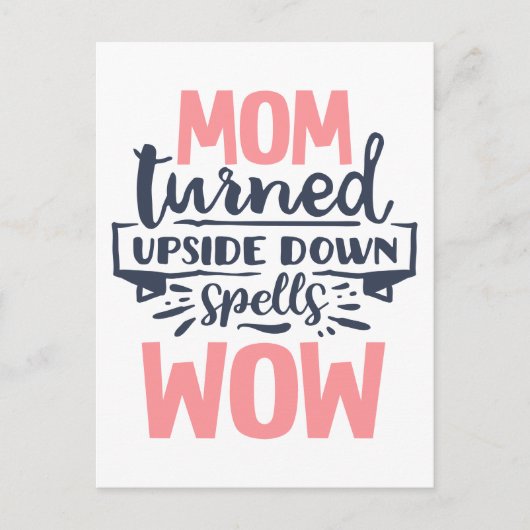 ママ ワオ マザーズデイ かわいい ピンク グレー タイポグラフィ ポストカード (正面)