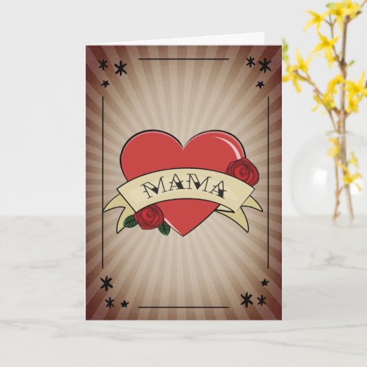 ママ ヴィンテージ ハート ローズ タトゥー 母の日 カード (黄色い花)