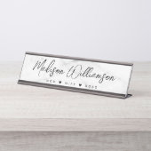 ママ、妻、ボストレンディーブラシスクリプトフェイク大理石 デスクネームプレート (正面)