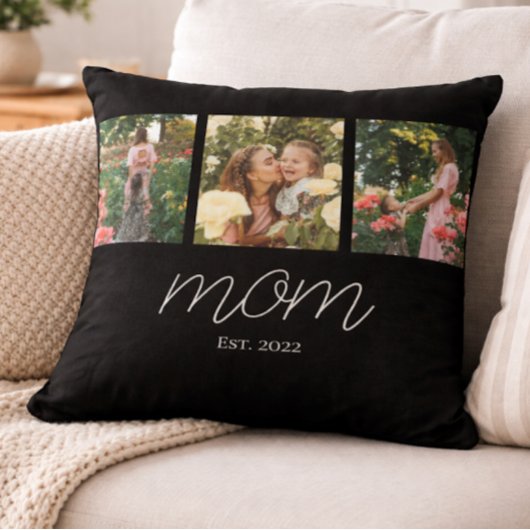 ママ 現代スクリプト ブラック 3 フォト クッション