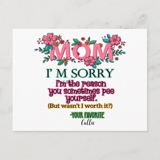 ママ、私があなたの尿失禁の原因でごめんね ポストカード (正面)