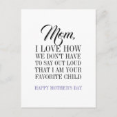 ママ 私はあなたの最も愛されている子供よ 母の日 ポストカード (正面)