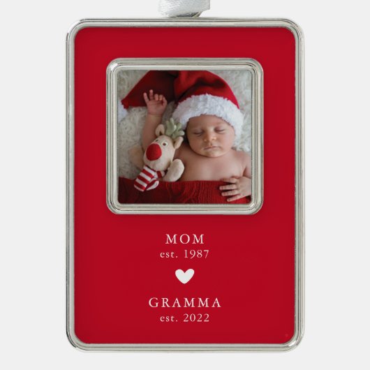 ママ | Gramma Year Est写真クリスマスオーナメント シルバープレートフレームオーナメント (正面)