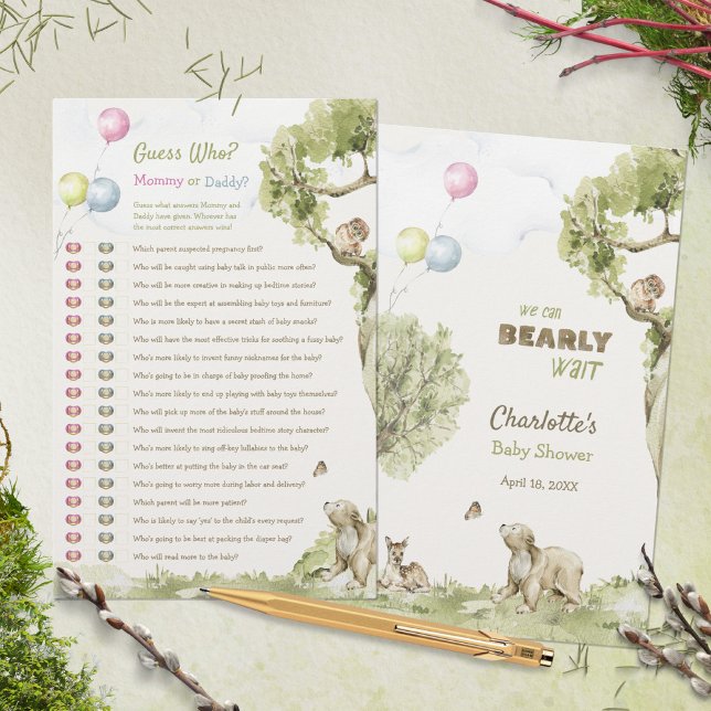 ママ or パパ ゲス・フー ベイビーシャワーゲーム ウッドランド (Mommy or Daddy Guess Who Baby Shower Game Woodland ©Susanne Sachers - Sunny Mind 🌞)