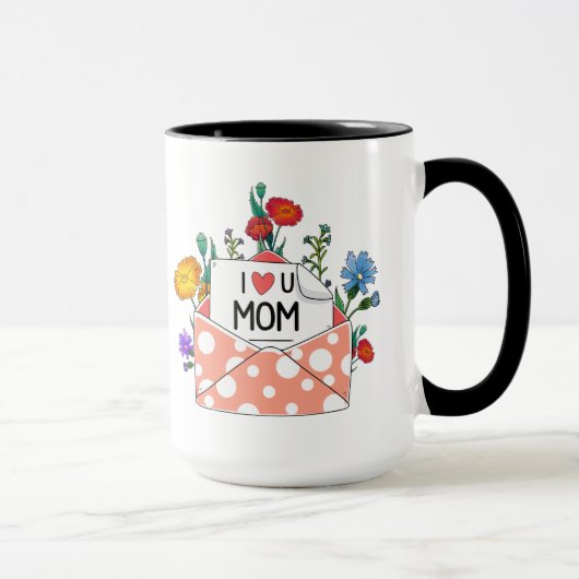 ママMugギフト、私はあなたを愛するママフローラデザインMug マグカップ (右)