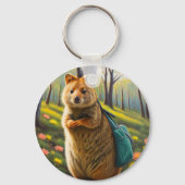 ママQuokka買い物の準備ができて、キーリング キーホルダー (正面)