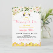 ママtoビーピンク金ゴールドフローラ赤ちゃんシャワー 招待状 (スタンド正面)