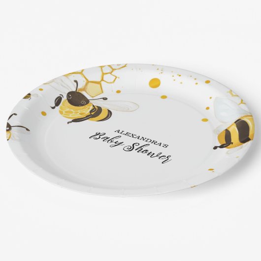ママtoビー山花蜜蜂ママ赤ちゃんシャワー ペーパープレート (アングル)