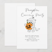 マミーとジャック・オ・ランタンのかぼちゃの彫刻パーティー 招待状 (正面/裏面)