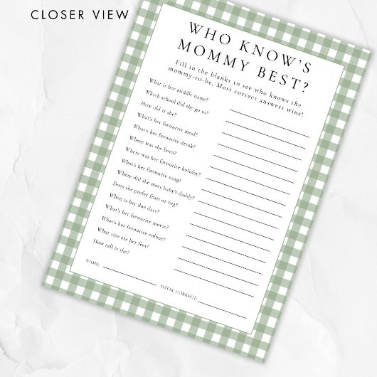 マミー赤ちゃんシャワー最高のゲームカードを知るギンガム 招待状
