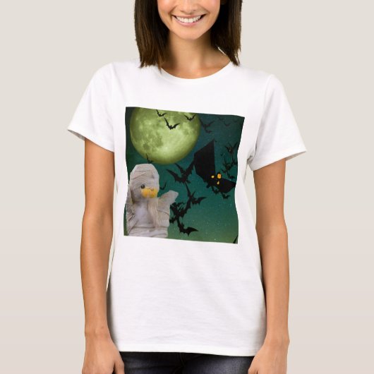 マミー、コウモリ、お月さまのハロウィン Tシャツ (正面)
