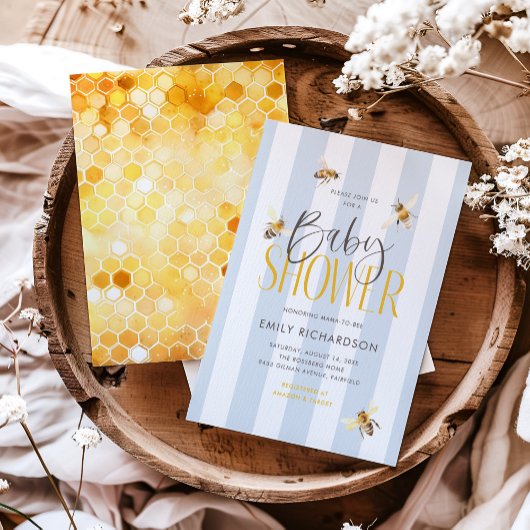 マミー・トゥ・ビー ハニー ブルー ベイビー シャワー 招待状