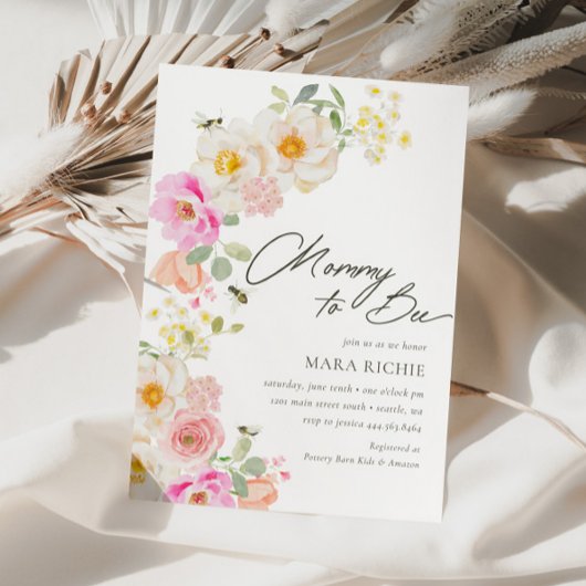 マミー・トゥ・ビー | フローラ水彩赤ちゃんシャワー 招待状
