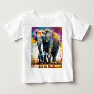 マミー&ベイビーエレファント カラースプラッシュ ベビーTシャツ
