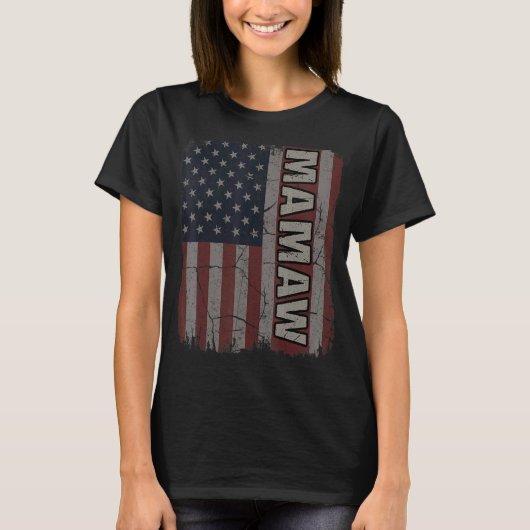 マムアアメリカ国旗ヴィンテージ母の日4日 Tシャツ (正面)