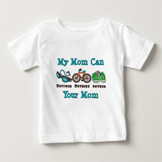 マムアウトスイムアウトバイクアウトトゥルントライアスロン乳児ティー ベビーTシャツ (正面)