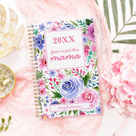 マムウォーターカラーピンクと紫のフローラパターン プランナー手帳