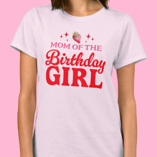 マムオブザ誕生日ガールストロベリーピンクと赤 Tシャツ