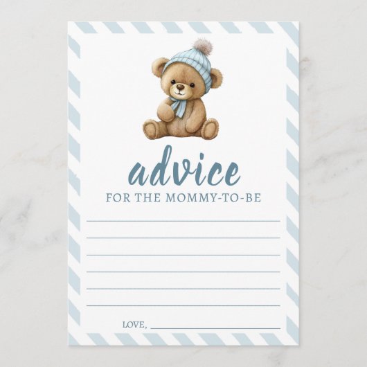 マムカード用のブルーテディベア赤ちゃんシャワーアドバイス アドバイスカード (正面)