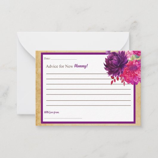 マムカード用パープルボホベビーシャワーアドバイス ノートカード (正面)